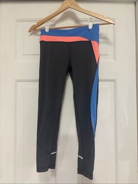 Ivivva Black Leggings with Blue and Coral Panels